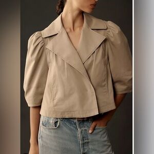 Anthropologie Maeve Beige Puff-Sleeve Cropped Trench Jacket GORGEOUS & PERFECT!